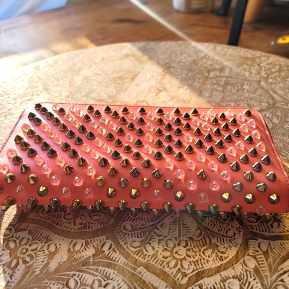 Christian Louboutin Handbags - Christian Louboutin Pink Leather Studded Long Panettone Zip Wallet